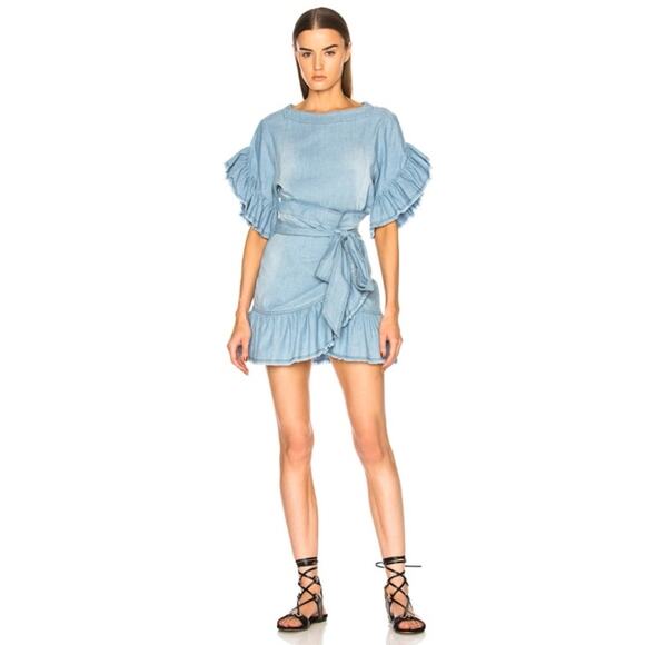 Isabel Marant Etoile Lelicia Chambray Ruffle Wrap Dress - Picture 1 of 9